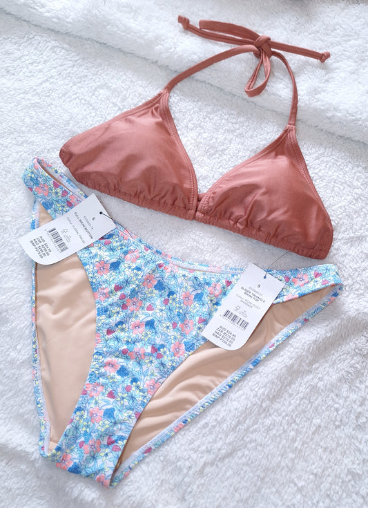 Cotton On Slider Triangle Bikini Top Colour: Rose Dust Shimmer, Full Bikini Bottom Colour: Floral Fraise