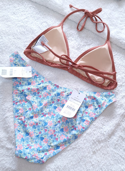 Cotton On Slider Triangle Bikini Top Colour: Rose Dust Shimmer, Full Bikini Bottom Colour: Floral Fraise