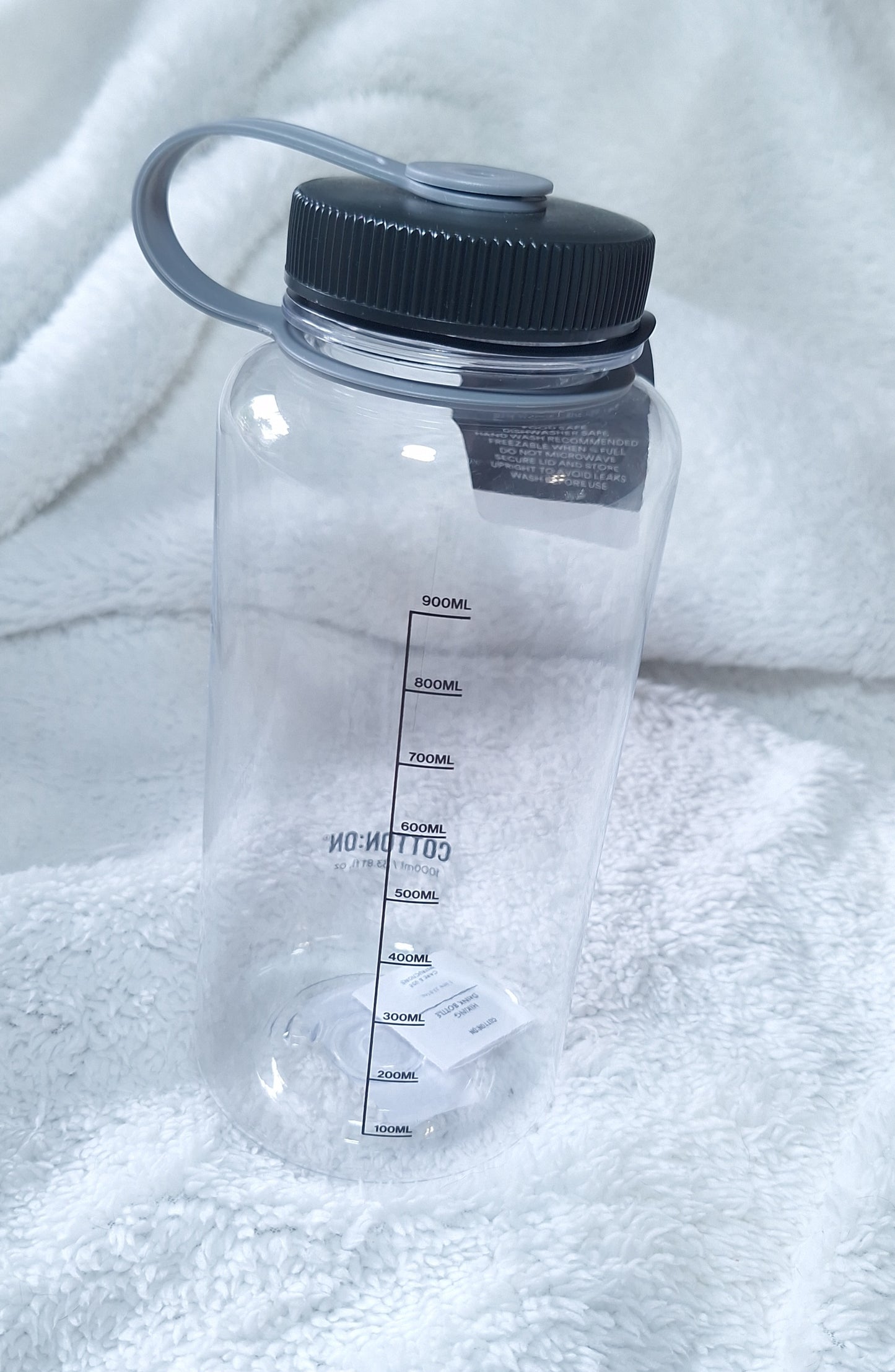 Cotton On 1 Litter Hiking Drink Bottle  Colour: Clear/Black/Grey