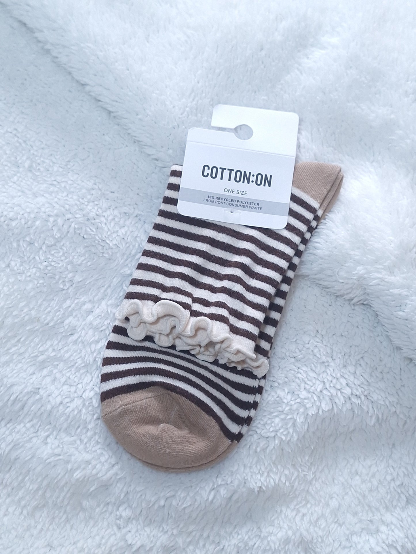 Cotton On Stripe Quarter Crew Sock  Colour: Choc/Ecru Stripe