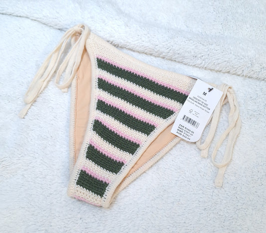 Cotton On Crochet Tie Side Brazilian Bikini Bottom  Colour: Warm Khaki Stripe