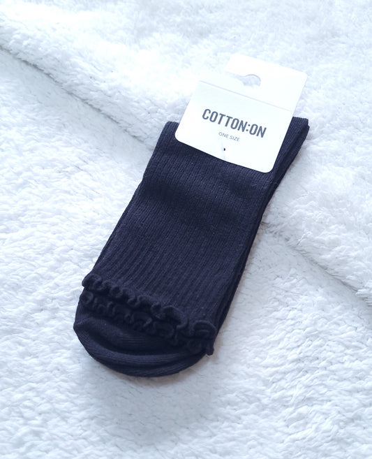 Cotton on Frill Ribbed Crew Sock's Colour: Solid Black