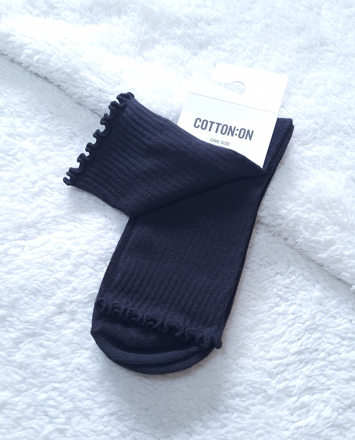 Cotton on Frill Ribbed Crew Sock's Colour: Solid Black