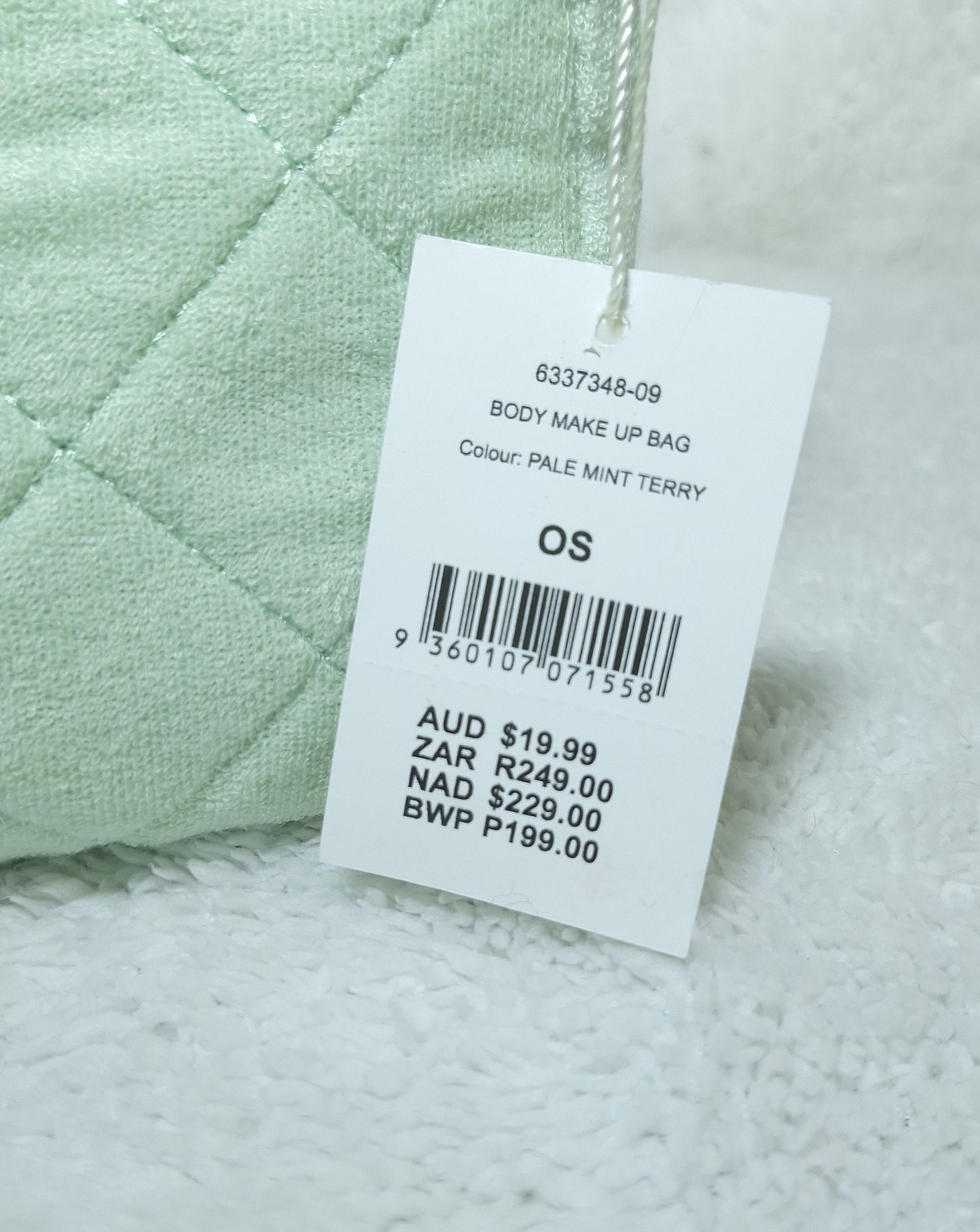 Cotton On Body Make up Bag  Colour: Pale Mint Terry